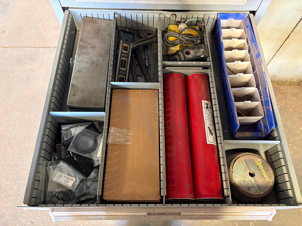 Used Lyon MS-II safety link 12-drawer rolling toolbox w/ assorted machine shop tools