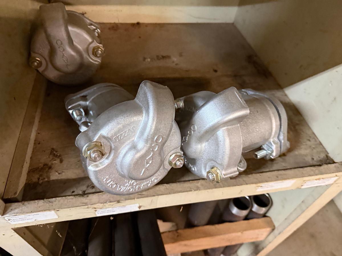 Used SECTION OF MOSTLY HEAVY WALL PVC & STEEL FITTINGS, VICTAULIC COUPLERS, SWAGES, COLLARS, NIPPLES, (3) 2” JAYCO VENT VALVES