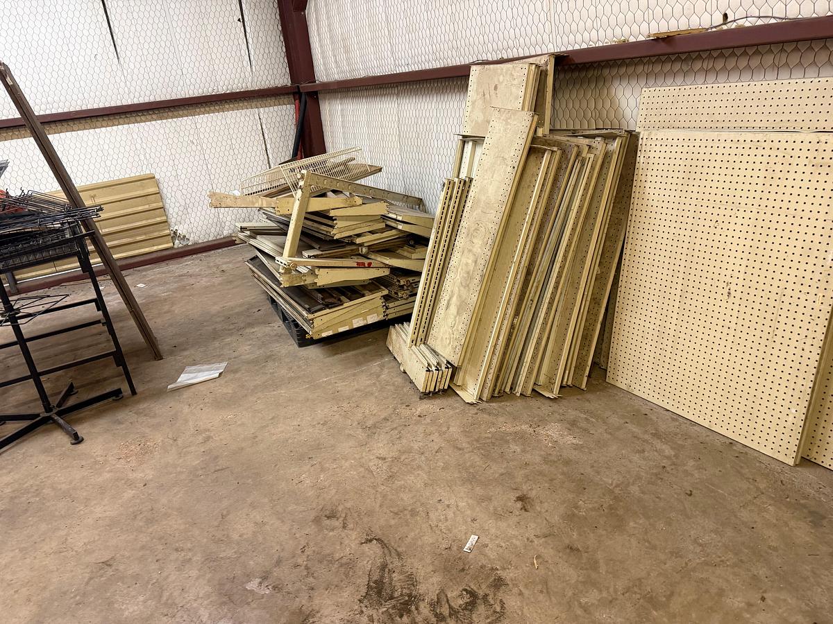 Used LOT W/ PILE OF 24" METAL SHELVING & BACKING