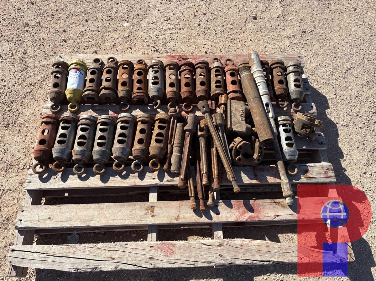 Used (24) petol rod transfers, (2) rod tong heads, & assorted rod tools