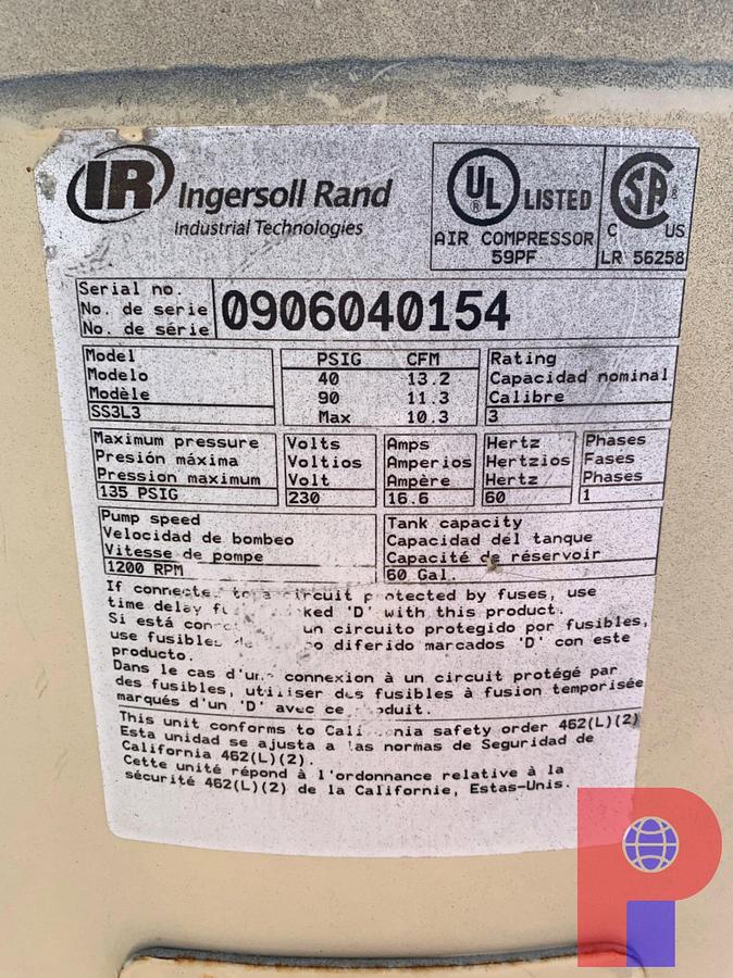 Used (3) INGERSOLL RAND ELECTRIC OIL LUBE AIR COMPRESSOR