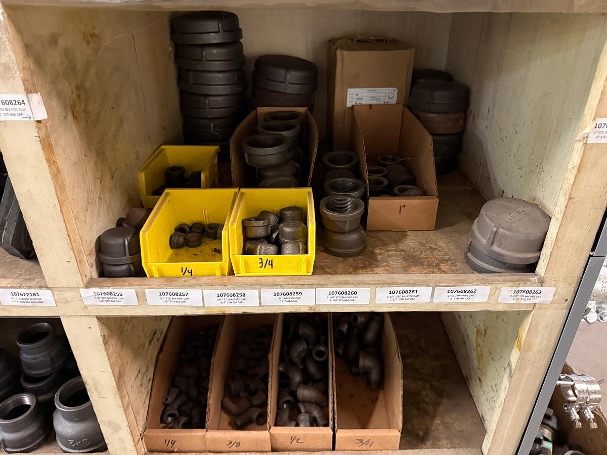 Used SECTION OF (100+) STD PIPE BUSHINGS, REDUCERS, TEES, ETC. , SOME COATED