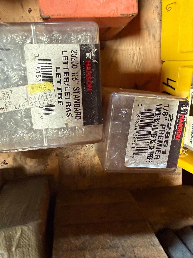 Used C.H. HANSON PALLET OF LETTERS, NUMBERS, STENCILS, (SOME UNUSED)