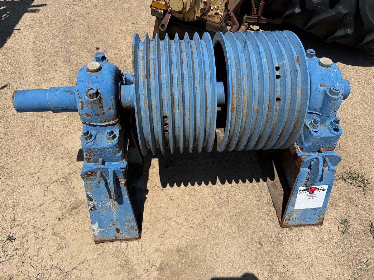 Used 4’L JACK SHAFT W/ PILLOW BLOCK BRG’s, (2) 10.5”W 7-GROOVE SHEAVES