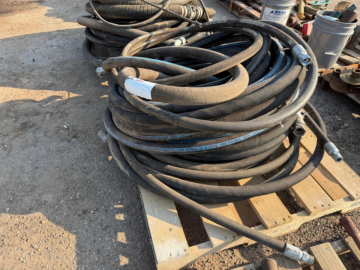Used (2) PALLETS w/ 1-1/4” 5K WP HYD HOSES, PRESSURE WASH HOSE & LANCE, 3” SUCTION HOSE, 2” 2K WP HOSE W/ HAMMER UNIONS