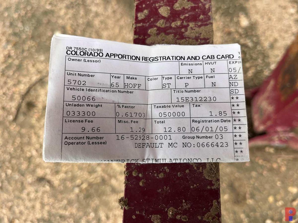 Used 1965 HOFMAN NITROGEN TRANSPORT TRAILER (DAMAGED)