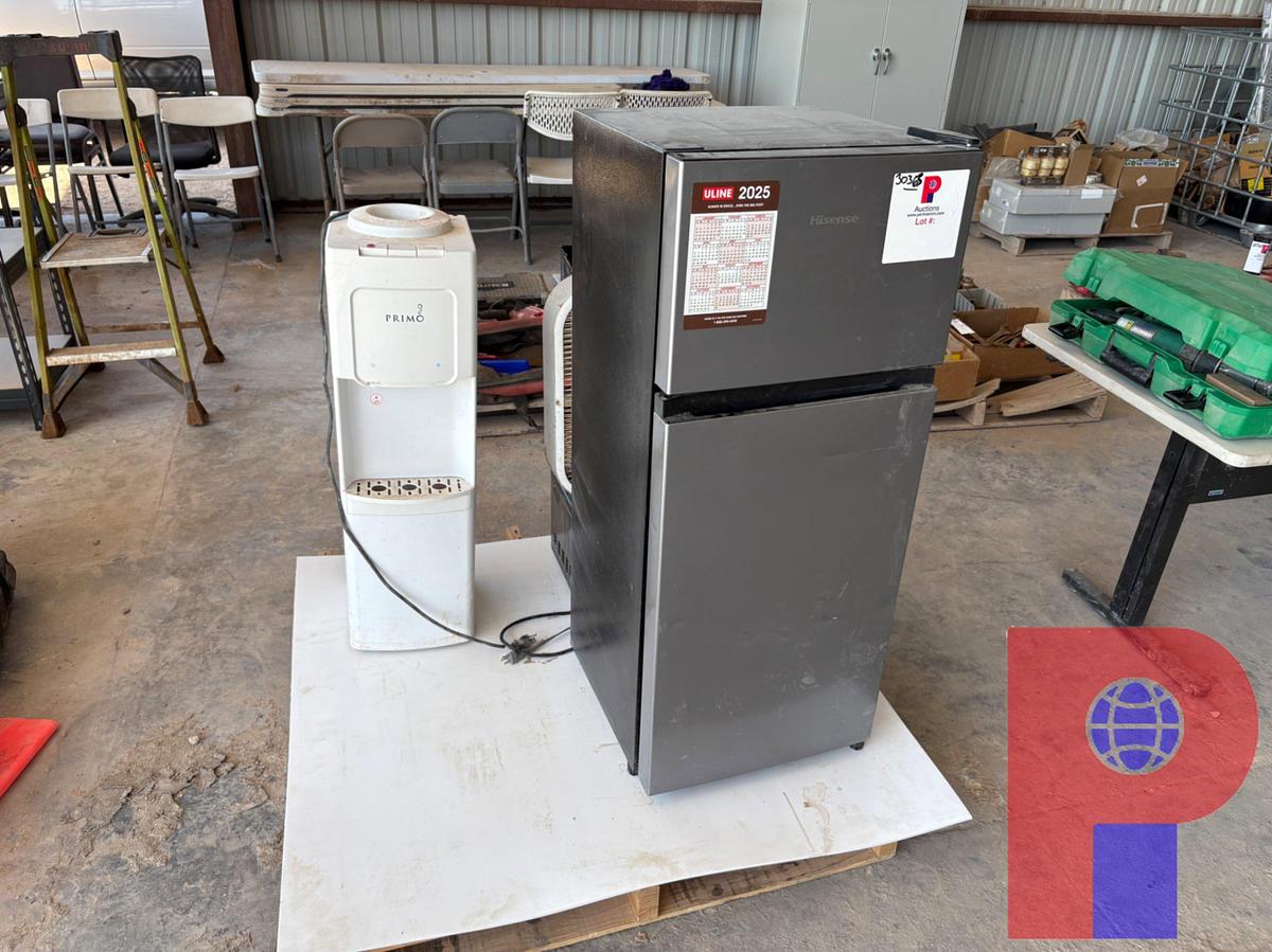 Used HISENSE MINI REFRIGERATOR, PRIMO WATER COOLER, MICROWAVE & FAN