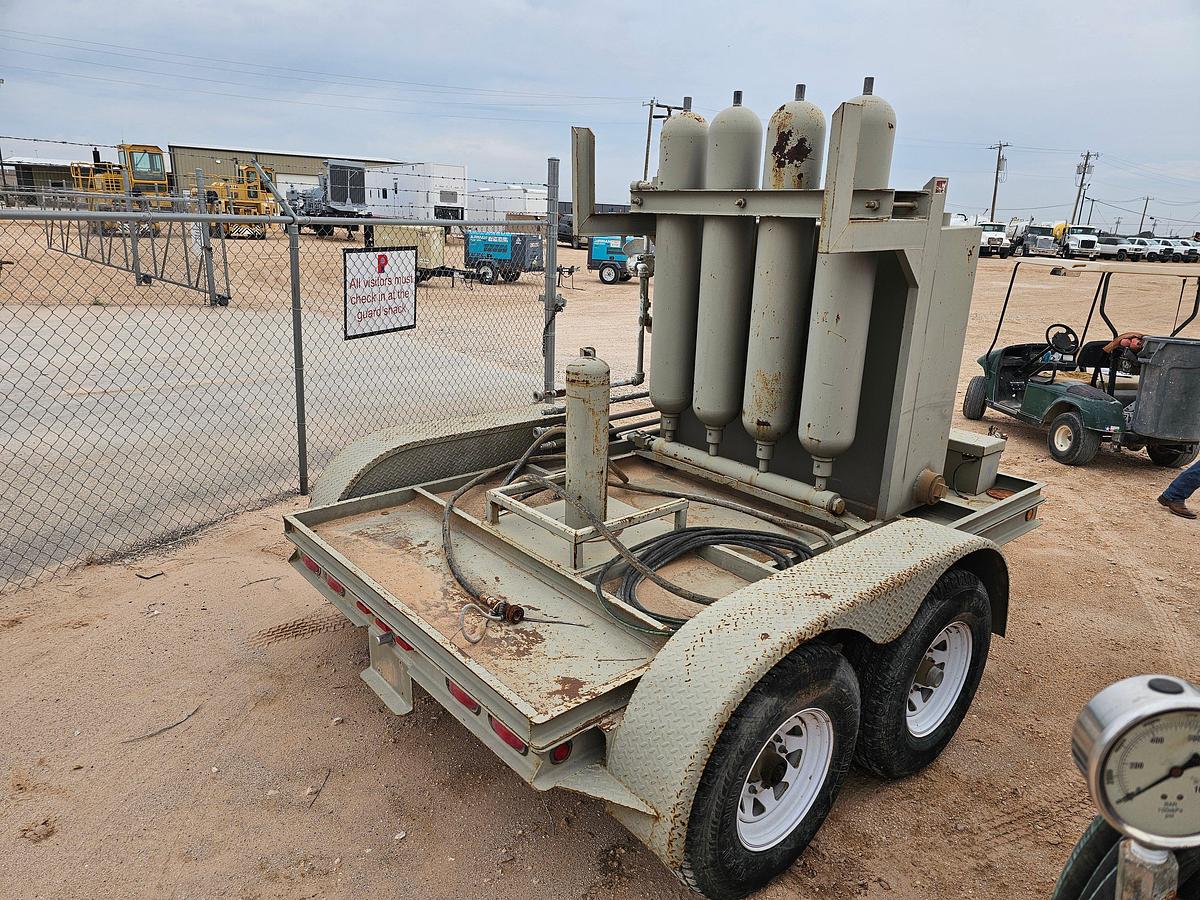 Used 2-station closing unit mtd on shopbuilt t/a bumper pull trailer