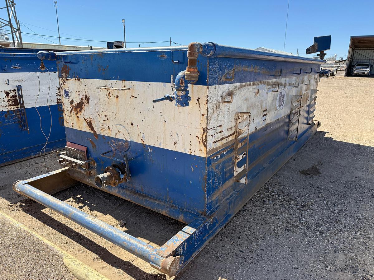 Used 80 BBL 16 X 7’ X 5’ REVERSE PIT TANK W/ IRON & HOSE RACK