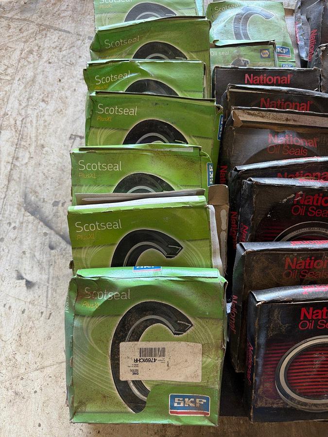 Used Pallet of assorted National Seals, Stemco Hub Seals, Magnaloy Couplings, Data Trac Pro-Mileage Counters, & Related