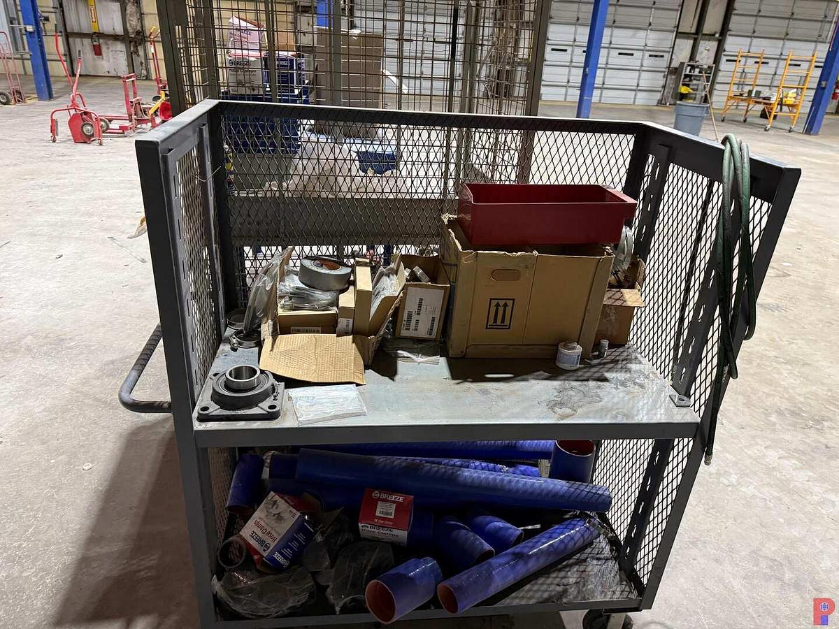 Used (2) WIRE MESH ROLLING CART STORAGE BINS, STAND UP METAL DESK, SHOP VAC, HOSE CLAMPS