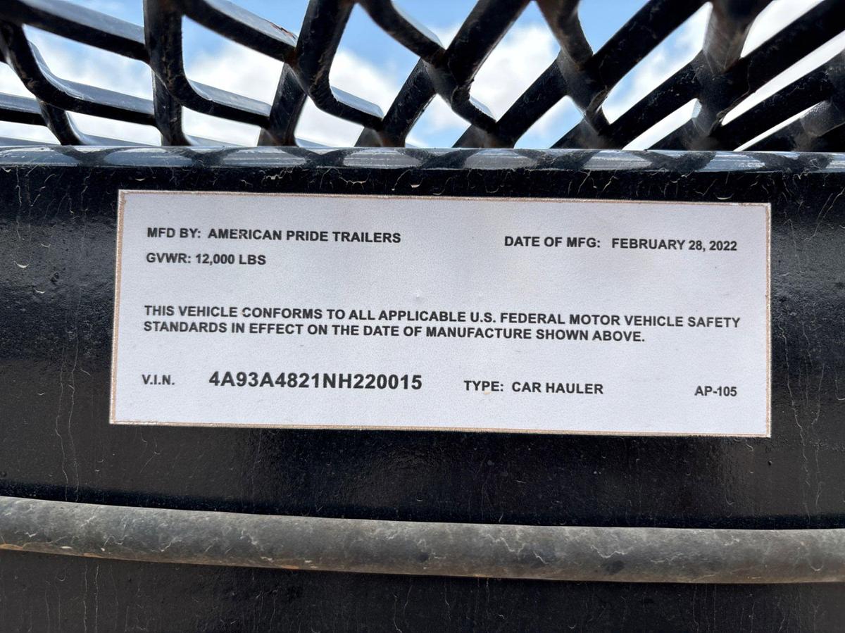 Used 2022 AMERICAN PRIDE 47’ X 90” T/A GOOSENECK CAR HAULER TRAILER