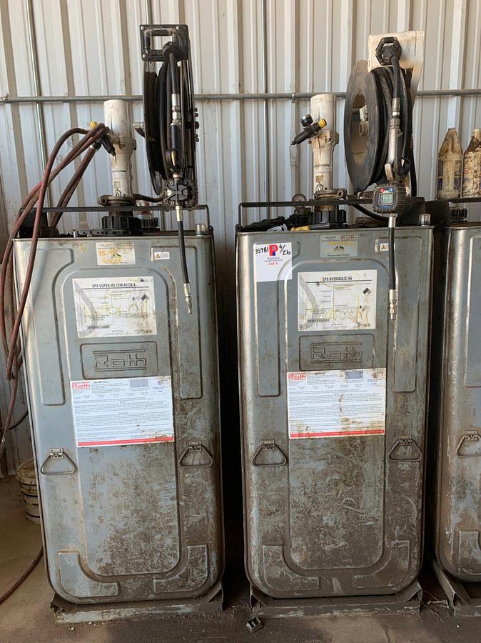 Used (2) ROTH 275 Gal Stainless Totes w/ Samson Pump Air PumpMaster and 50’ Hose Reel