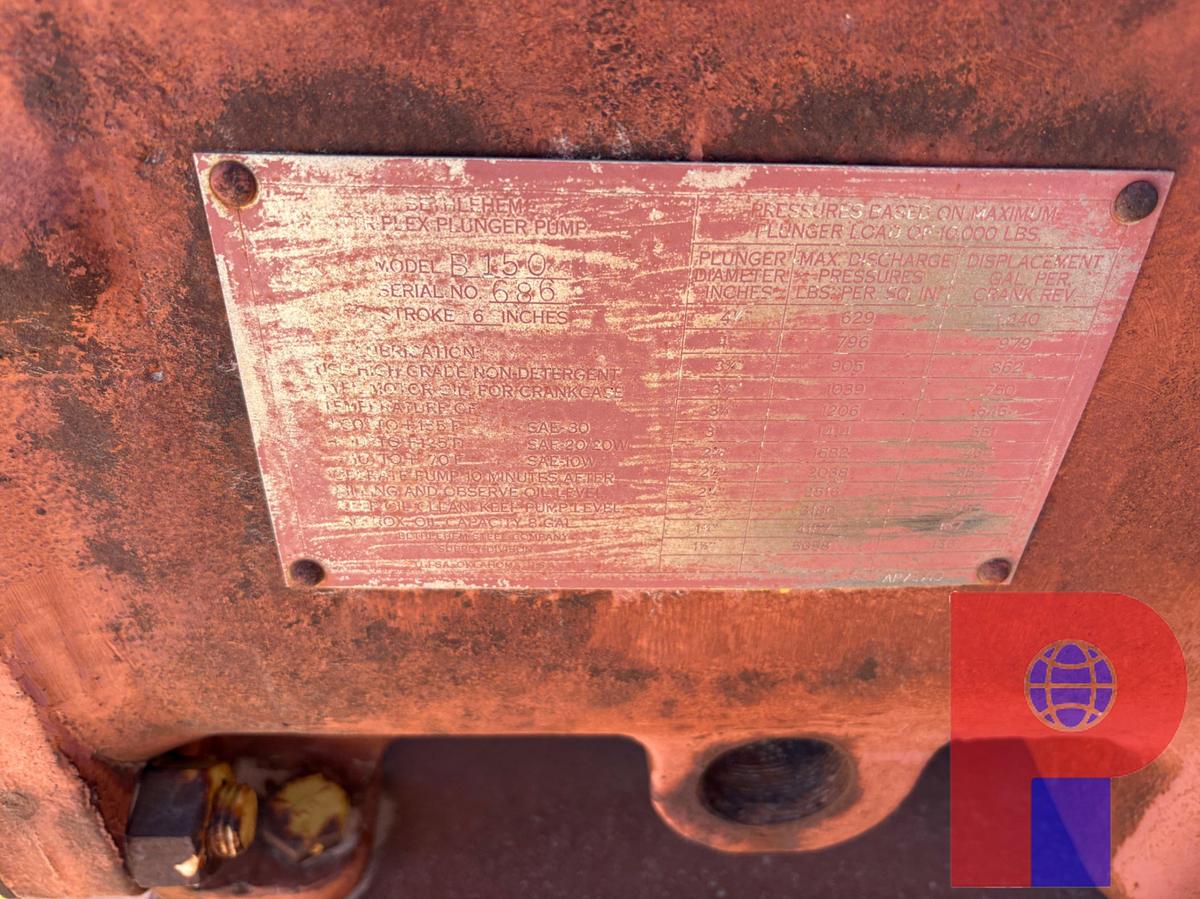 Used BETHLEHEM B-150 TRIPLEX PUMP, SKIDDED & INCOMPLETE PRESSURE WASHER SKID