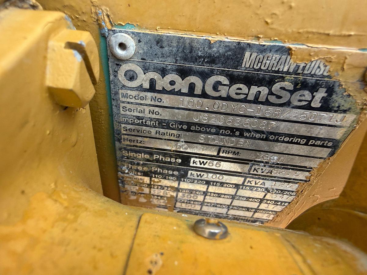 Used ONAN GENSET 100-KW 3-PHASE P/B ALLIS-CHALMERS 670T DIESEL ENGINE, MTD ON T/A BP TRAILER