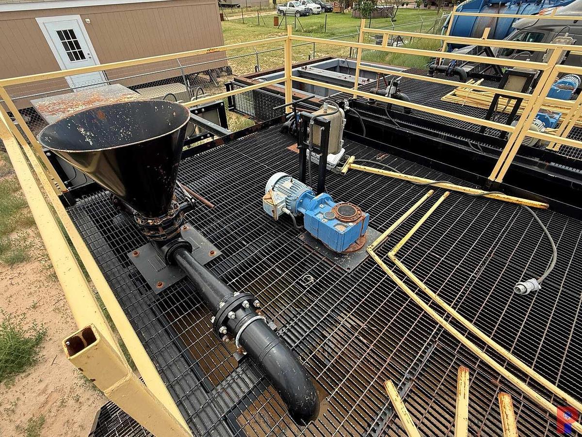 Used 27’L X 10’W X 6.5’H 2-COMPARTMENT 260 BBL. MIXING TANK P/B (4) 75 HP ELECTRIC MOTORS