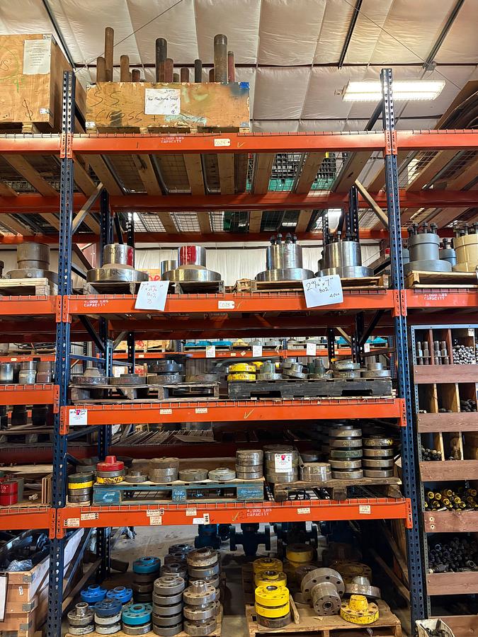 Used Contents of (5 shelves) w/ (160+) assorted 1-13/16” to 2-9/16” landing flanges & (7)  2” x 7” Single stud adapters