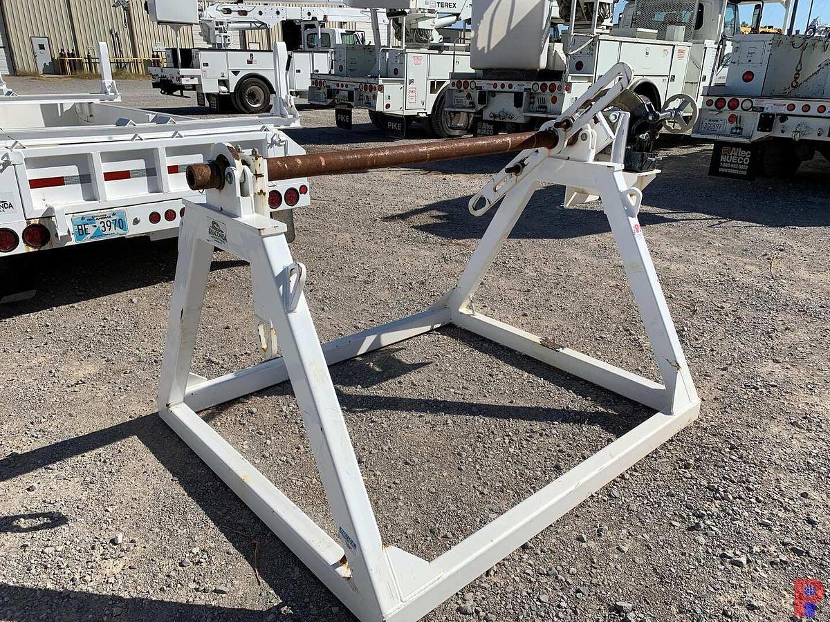 Used 66”W X 48”H REEL STAND W/ ADJUSTABLE 16” BRAKE CALIPER