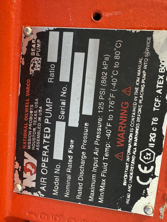 Used (4) 9” DIA X 4’L ACCUMULATOR BOTTLES & NOV AIR OPERATED PUMP