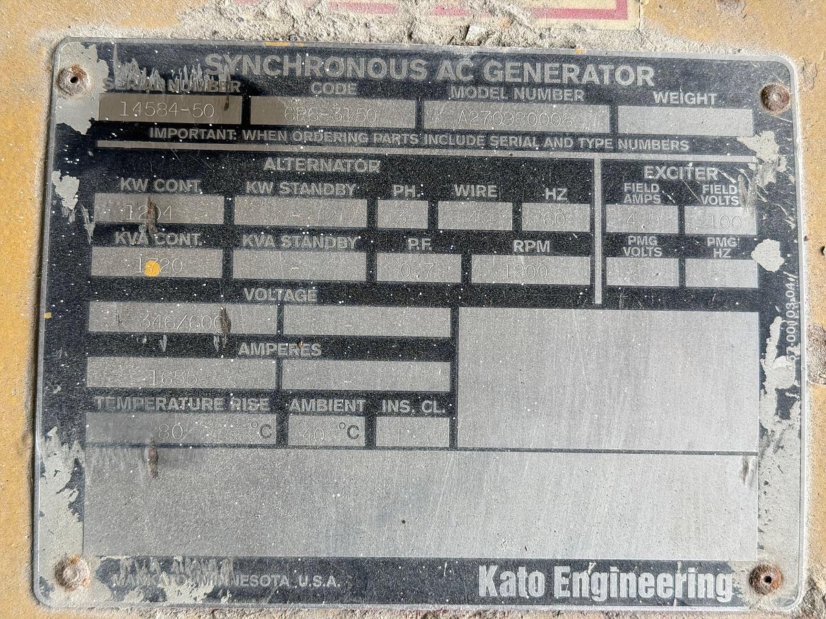 Used KATO 1204-KW DIESEL GENERATOR SET P/B CATERPILLAR 3512B 1621-HP