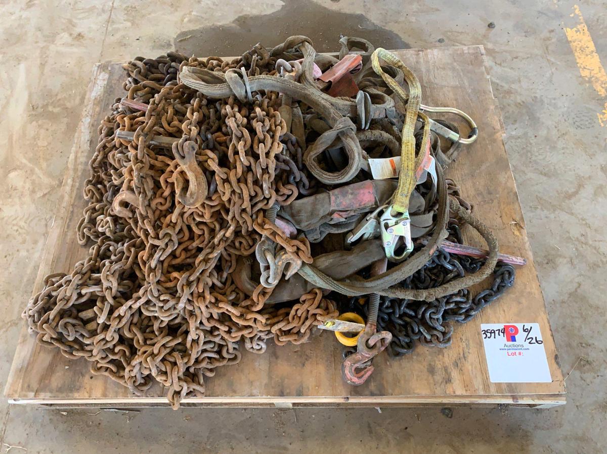 Used Pallet of Chains, Boomers and Flow Line Restraints
