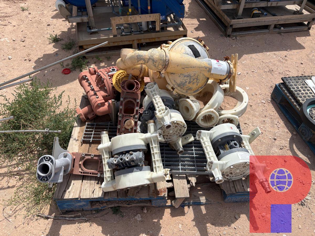 Used PALLET W/ (5) DAYTON DIAPHRAGM PUMPS & MISC. PARTS