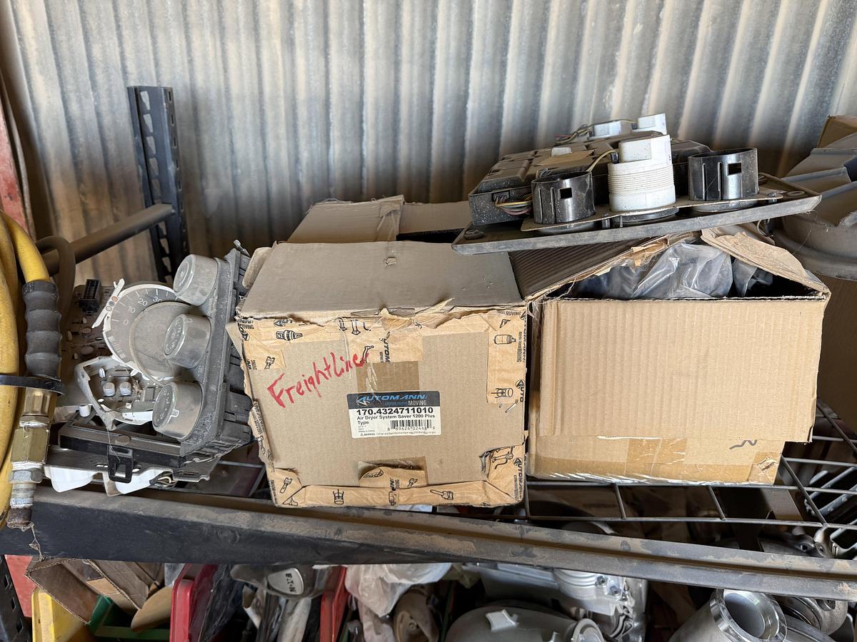 Used 77”L X 24”W X 78”H 4-SHELF RACK W/ ENGINE PARTS & RELATED