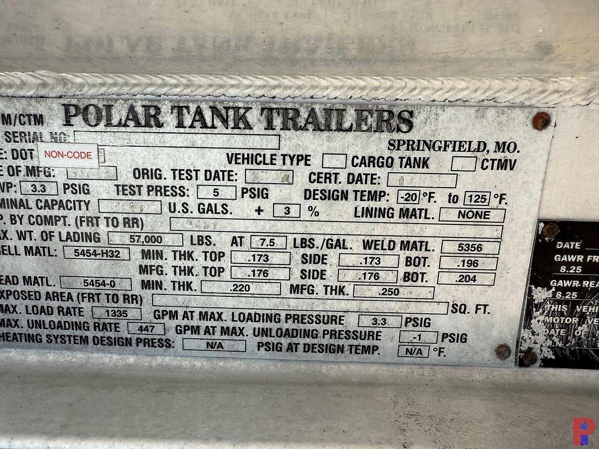 Used 2014 POLAR TANK 9,400 GAL. FUEL TANK TRAILER