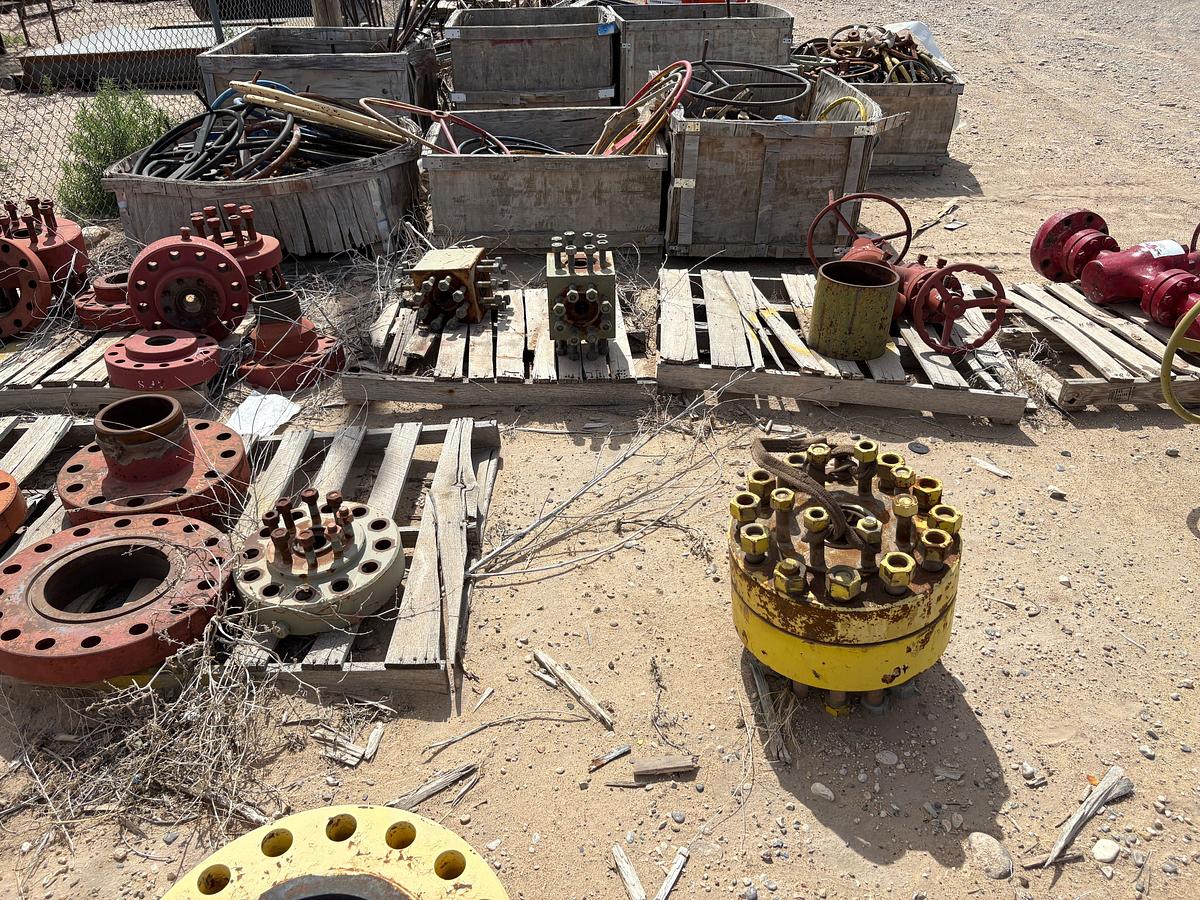 Used Lot of assorted 2” gate valves, fluid crosses, DSAs, landing flanges, & spools