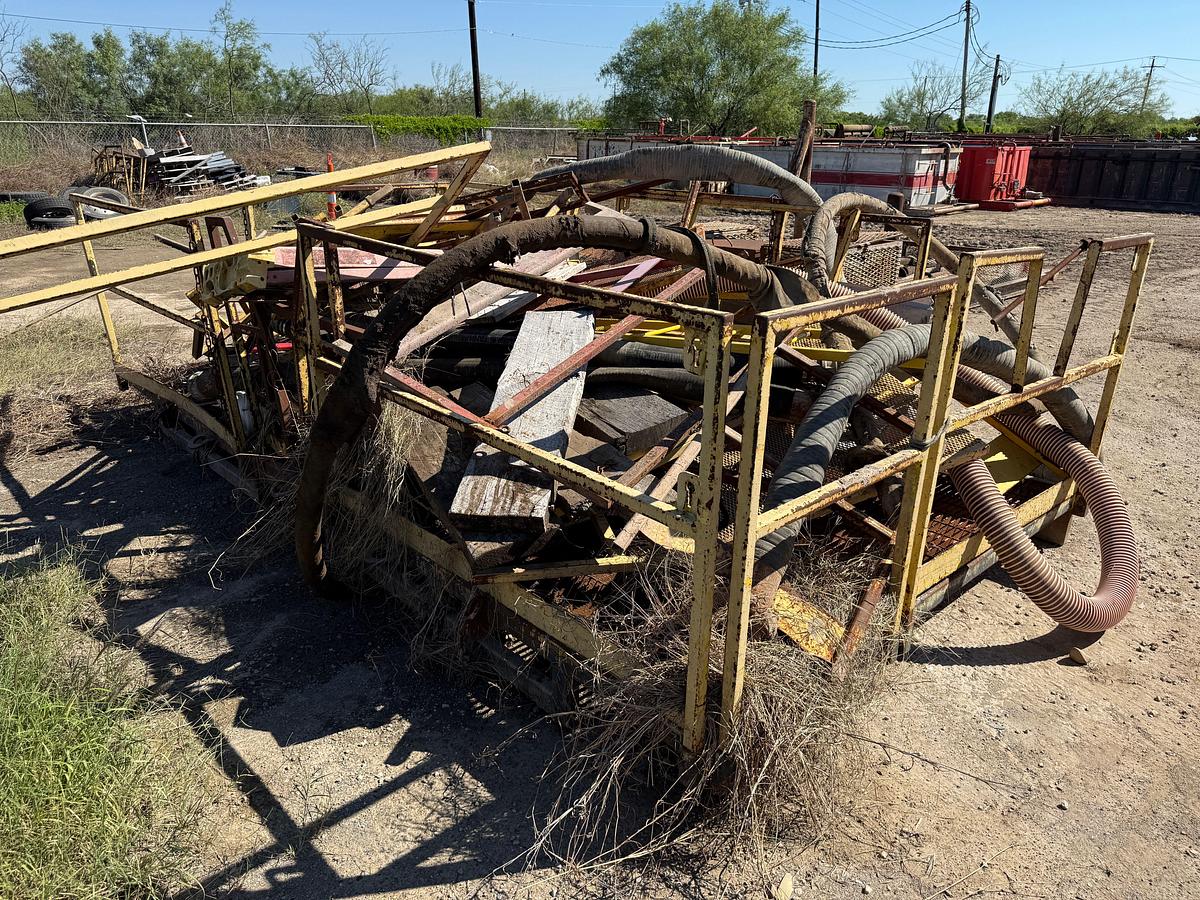 Used 16’L X 102”W CUSTOM WORKFLOOR TRANSPORT SKID W/ HANDRAILS & CONTENTS