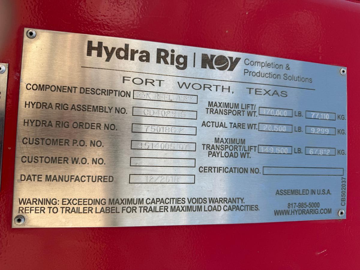 Used 2019 Hydra Rig 2-3/8” 14ft6in wide Coil Tubing Reel Trailer