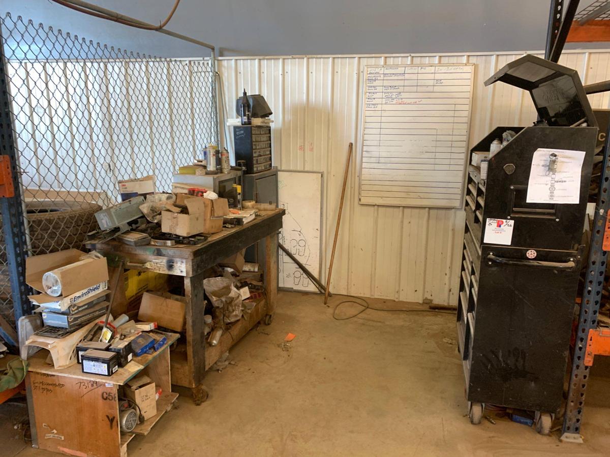 Used Husky Rolling Tool Box, 5’ x 3’ x 2’ Rolling Wooden Table , 4’ x 3’ x 2’ Paint Cabinet