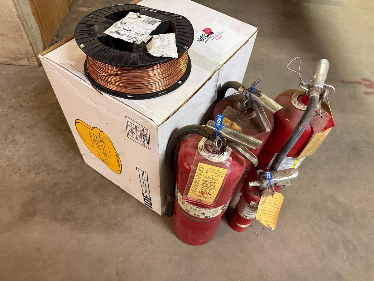 Used LOT W/ (1) 500 FT. SPOOL OF CU BARE 8 SOL SD 500S COPPER WIRE, (1) PCC301 ENVIRONMENTAL DRIP POT, (4) FIRE EXTINGUISHERS