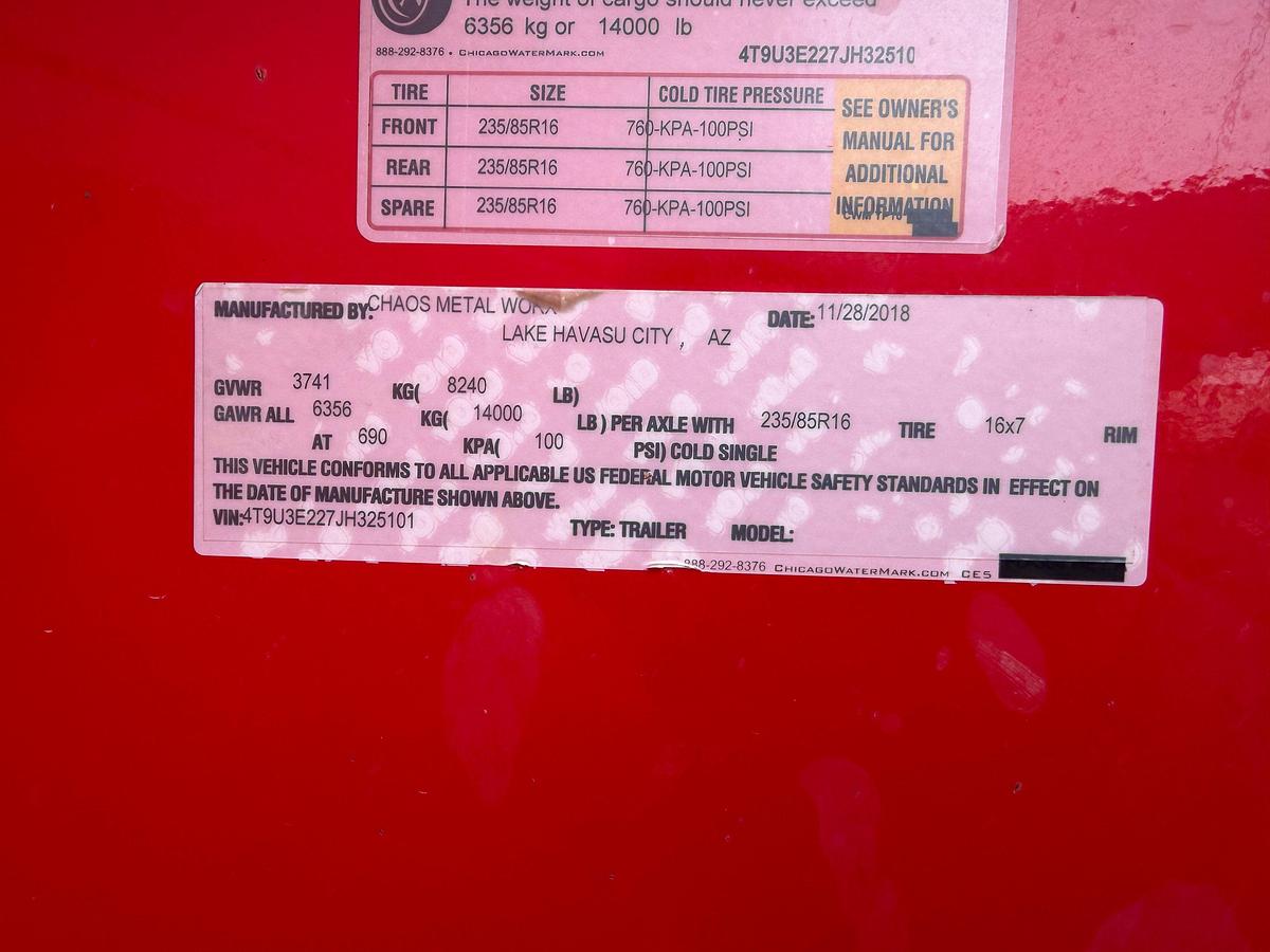 Used 2018 CHAOS METAL WORX 24' GN DOG HOUSE / TOOL TRAILER