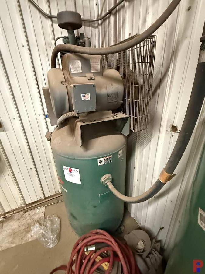 Used CHAMPION VR7F-8 7.5HP/230V/1PH 80 GALLON AIR COMPRESSOR W/ EXTRA SUPPLY TANK & UNUSED ELECTRIC MOTOR