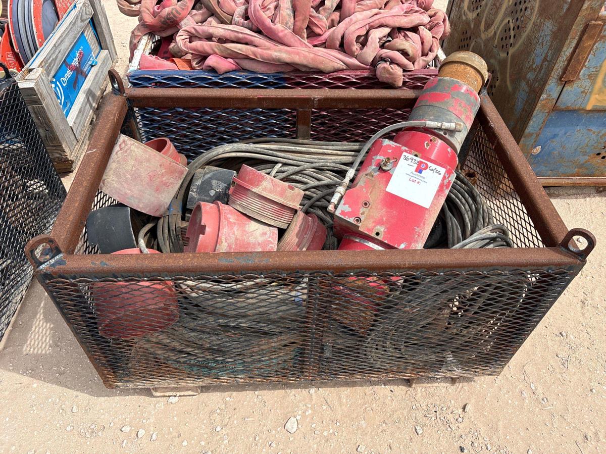 Used (2 baskets) w/ assorted hydraulic hose, 26” wireline sheave, chains, & thread protectors