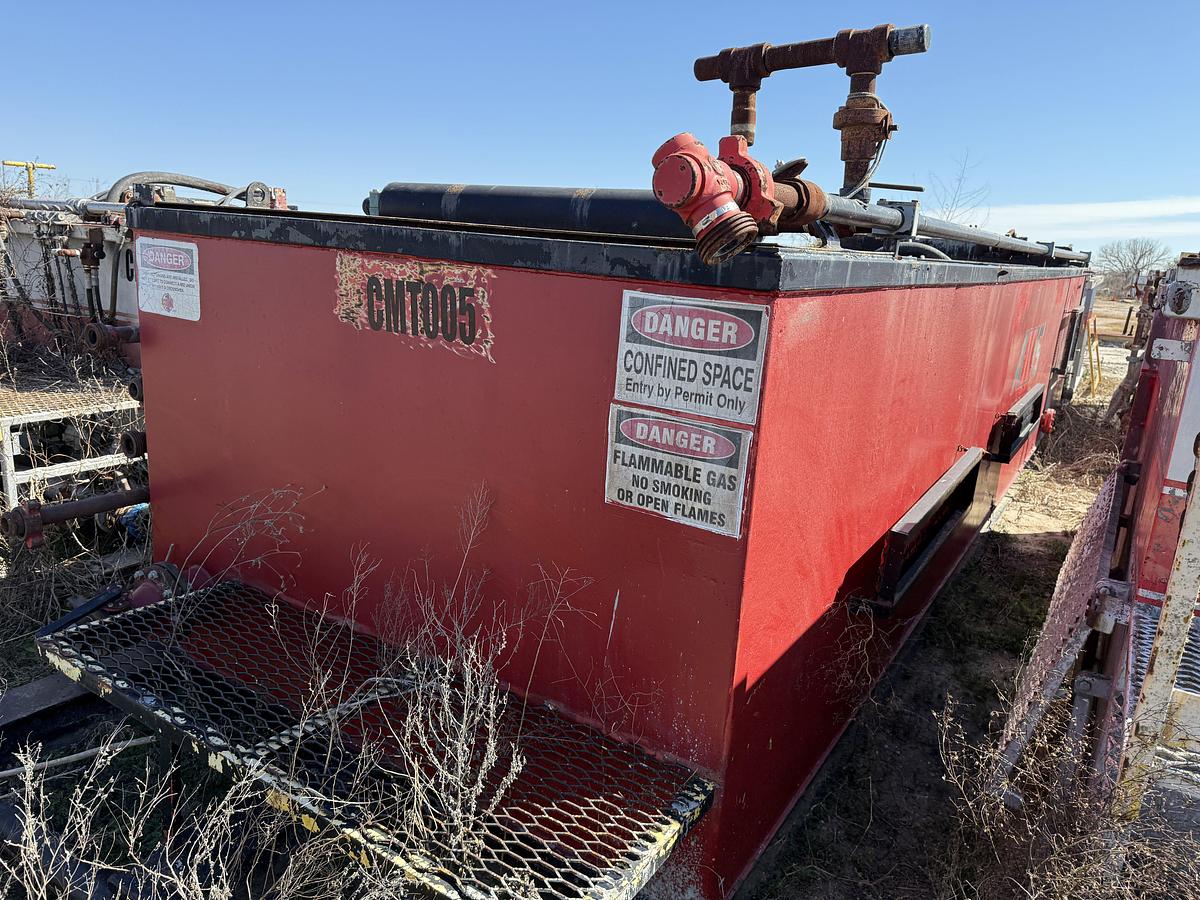 Used 30’ X 8’ X 5’ 4-COMP CEMENT MIXING TANK W/ (2) AGITATORS, CATWALK, & IRON RACK