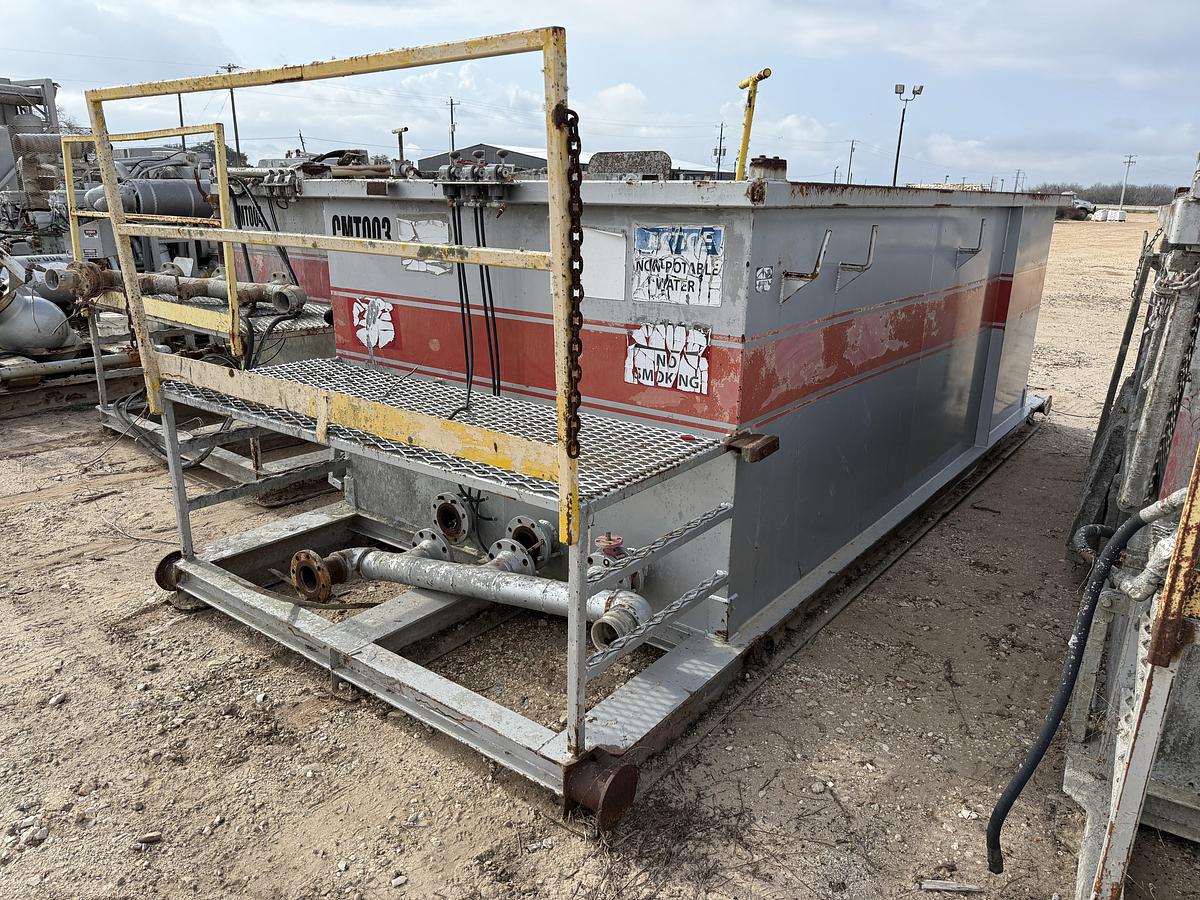 Used 15’ X 7’ X 5’ 3-COMP CEMENT MIXING TANK W/ CATWALK, PORCH,& AIR VALVES