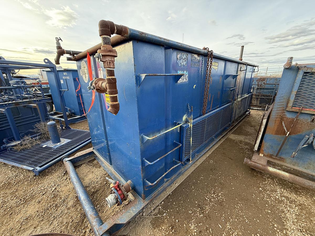 Used 18’L X 6’W X 6’H 2-COMP. REVERSE PIT W/ CATWALK, GAS BUSTER, HOSE RACK