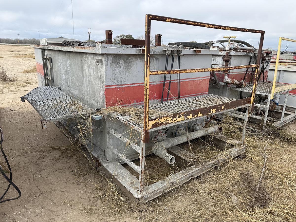 Used 15’ X 7’ X 5’ 3-COMP CEMENT MIXING TANK W/ AGITATORS, AIR VALVES CATWALK, PORCH,