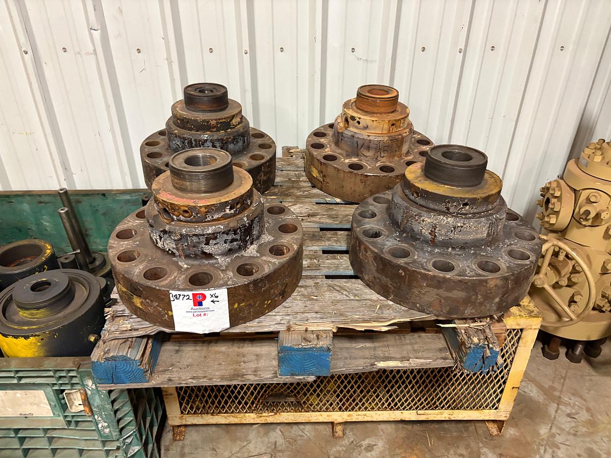Used (6 pallets) of assorted frac valve parts, stem assemblies, bonnet flanges, & esp hangers