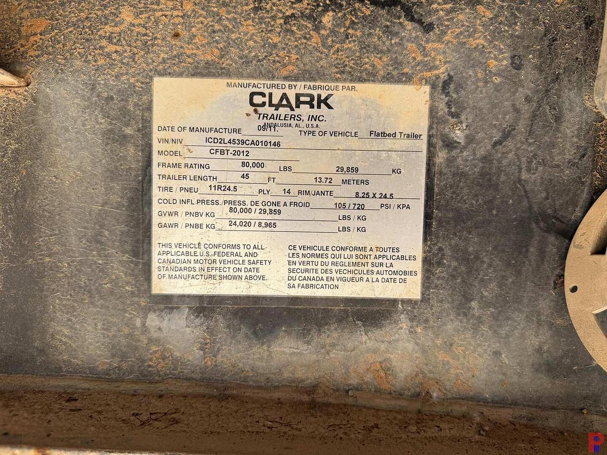 Used 2012 CLARK TRAILER SERVICE 45' X 102" TRI AXLE FLATBED OILFIELD FLOAT TRAILER