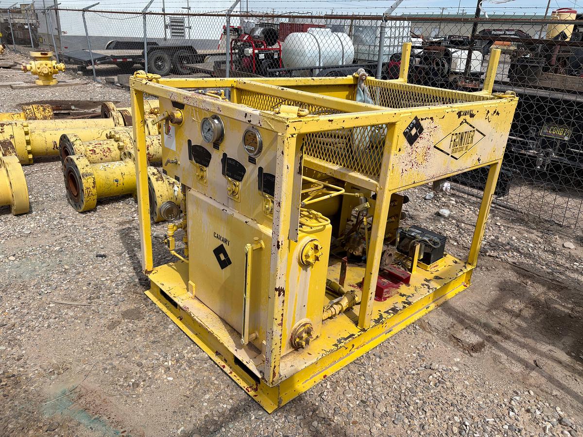 Used Frontier 3-station closing unit, skidded