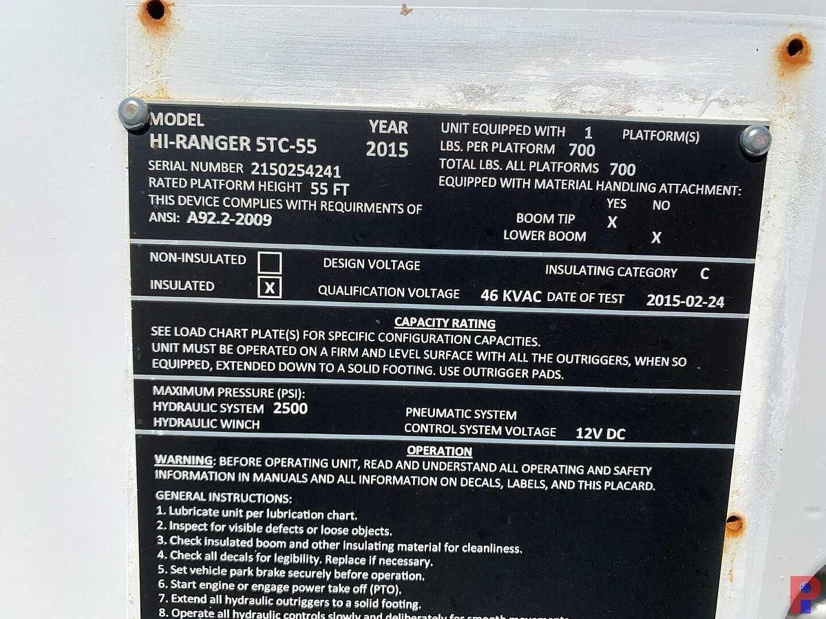 Used 2015 INTERNATIONAL DURASTAR 4300 HI-RANGER 5TC-55 BUCKET TRUCK