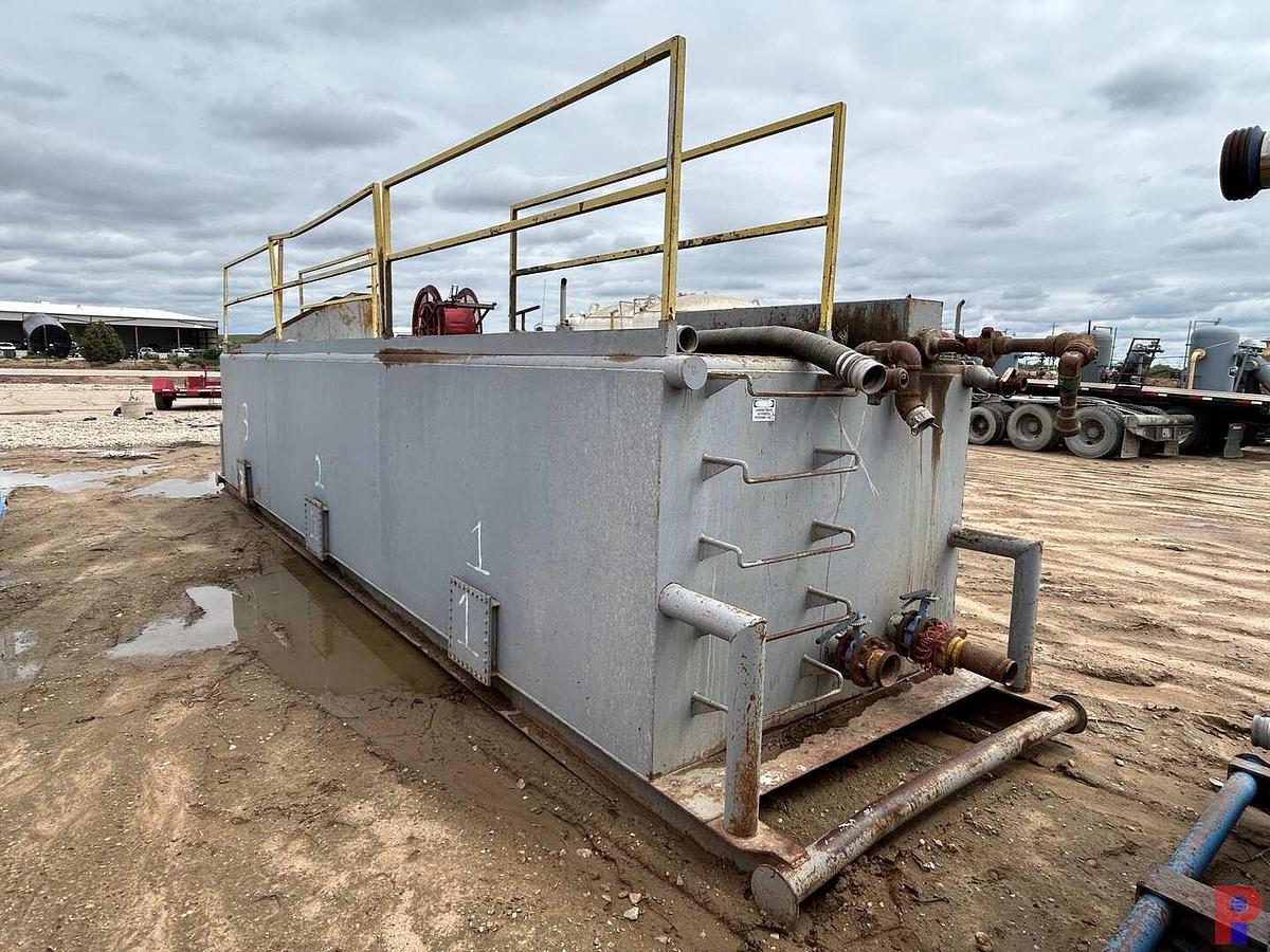 Used 28’ X 7’ X 5’ (3)-COMP. MUD TANK, W/ MUD SCREEN, DEGASSER, IRON RACKS