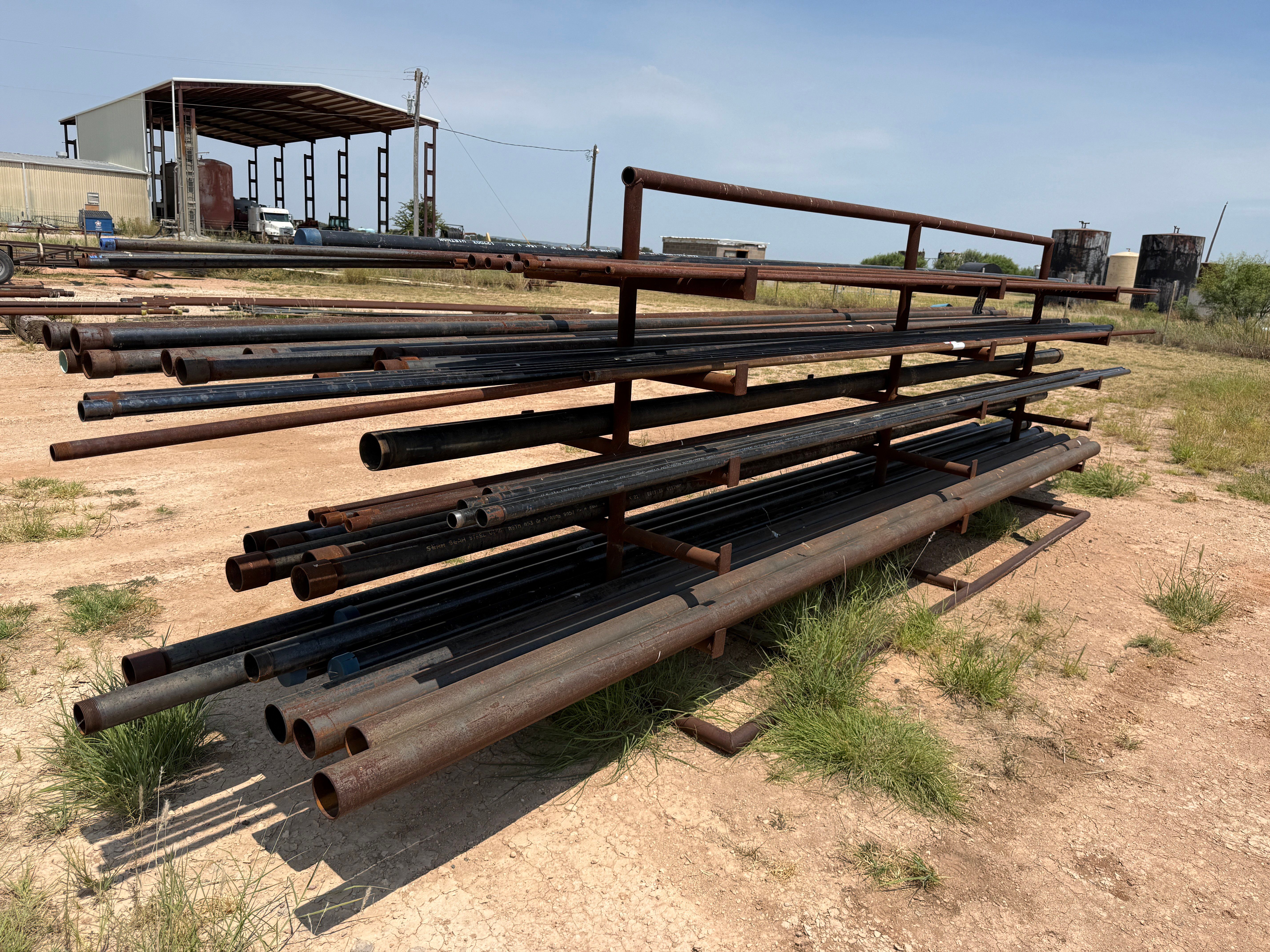 Used LOT W/ (12-JTS) 3” x 21’ GR A PIPE, (4-JTS) 4” x 21’ GR A, (10-JTS) 2” x 21’ GR A, (3-JTS) 1-1/4” , & RELATED INCLUDES RACK
