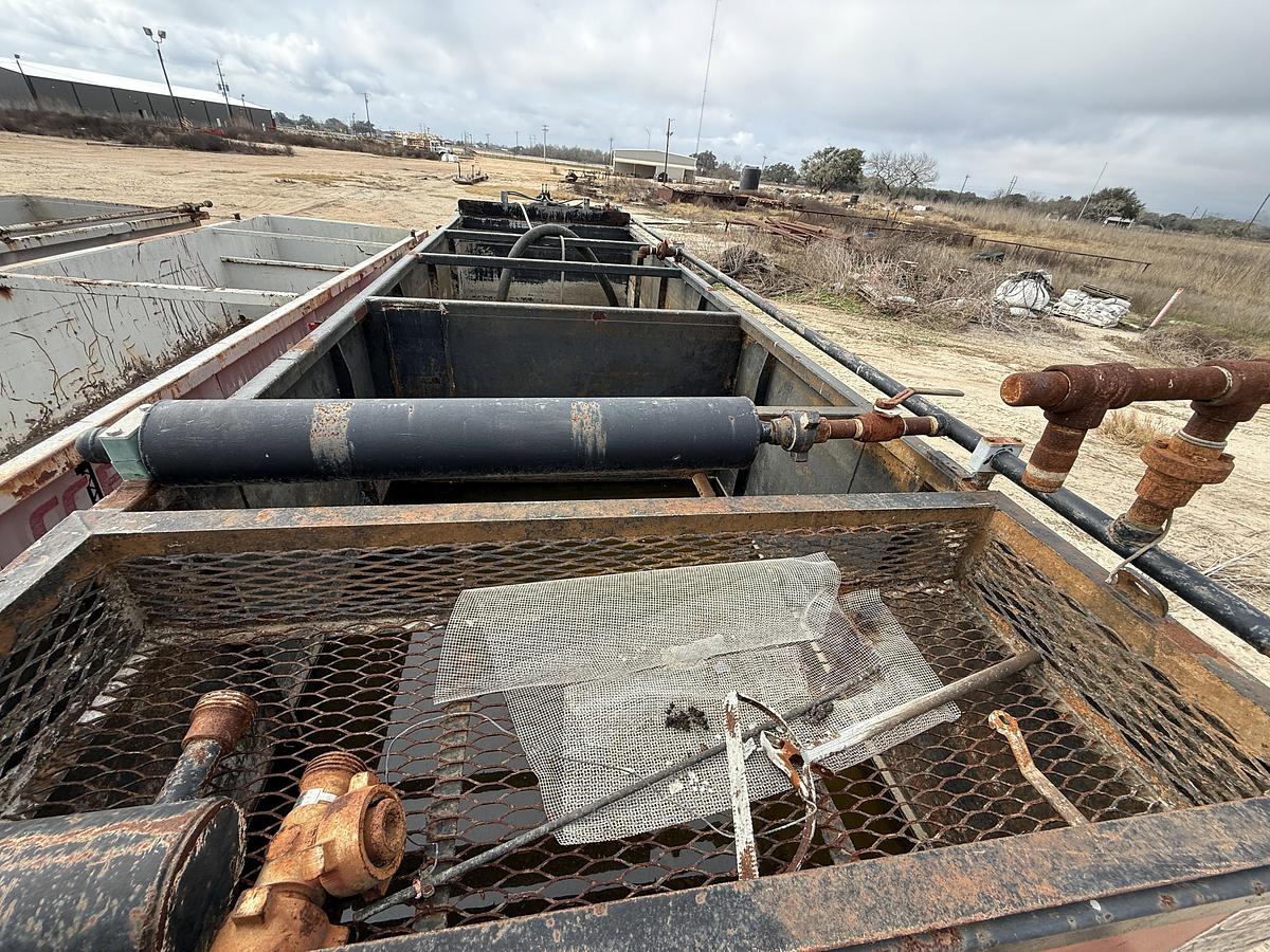 Used 30’ X 8’ X 5’ 4-COMP CEMENT MIXING TANK W/ (2) AGITATORS, CATWALK, & IRON RACK