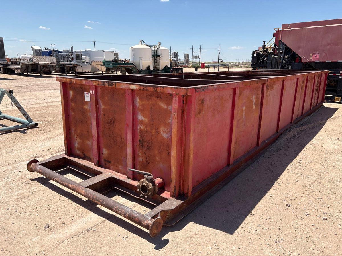 Used 34’ x 8’ x 4’ open top fluid tank, skidded