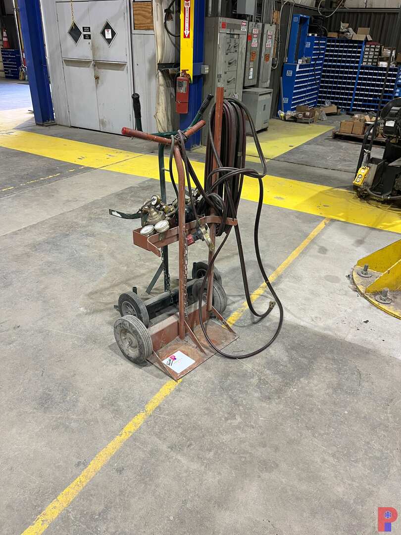 Used (2) TORCH BOTTLE DOLLEYS W/ HOSE AND REGULATORS