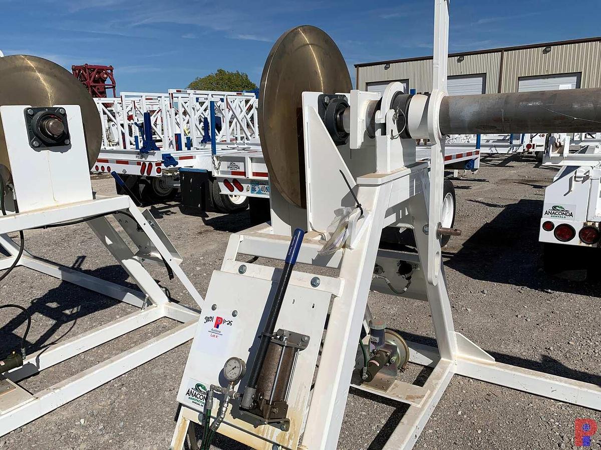 Used 94”W X 5’H REEL STAND W/ 28” DUAL CALIPER HYDRAULIC HAND BRAKE